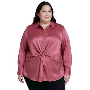 LAUNDRY BY SHELLI SEGAL New Pink Flowy Blouse Button Down Satin Plus Size 22W